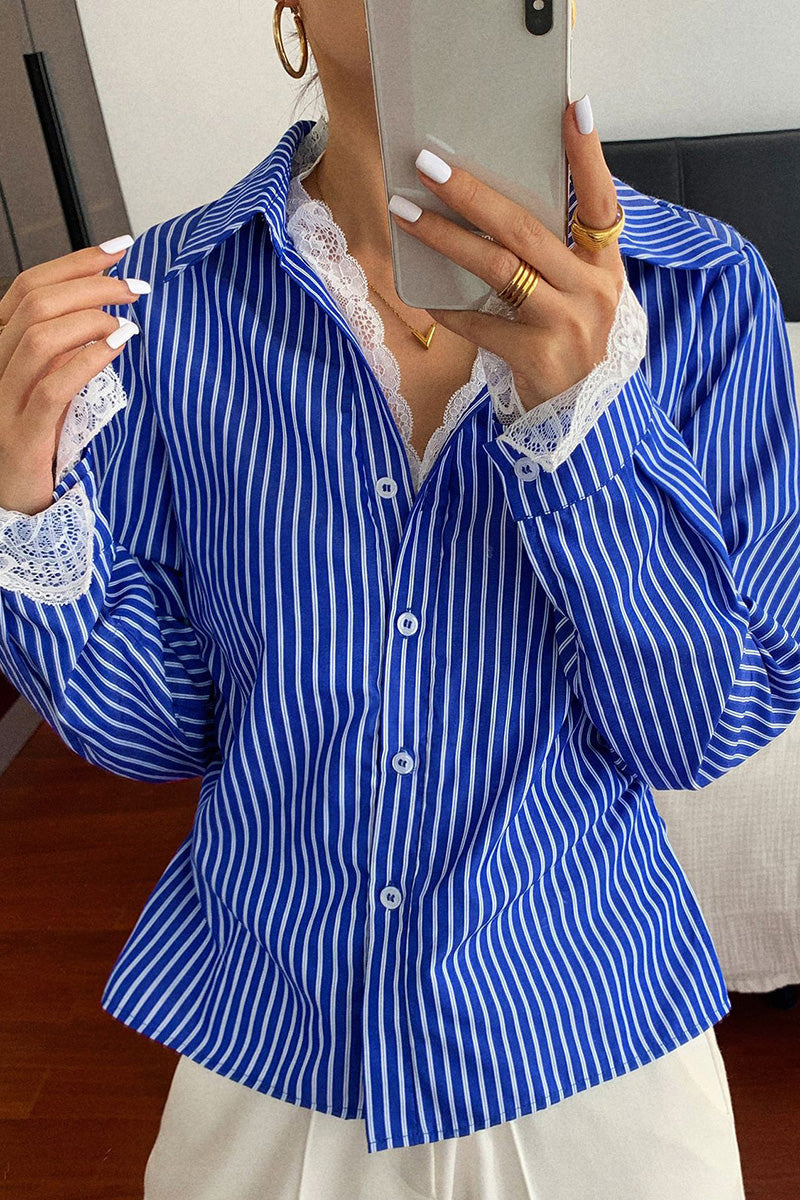 Striped Lace-Trim Blouse