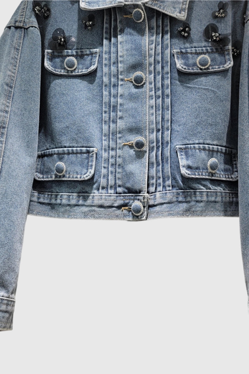 Embellished Denim Button-Up Jacket