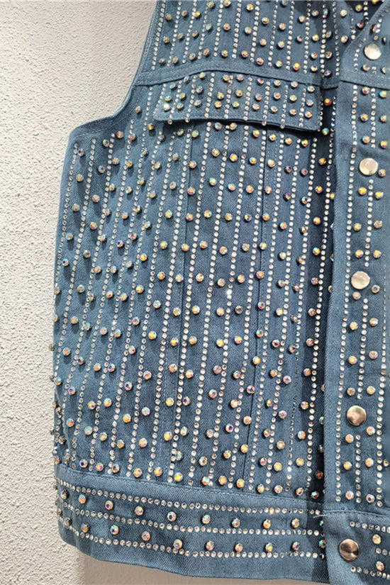 Studded Sleeveless Denim Vest