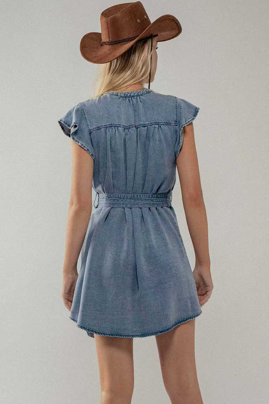 Ruffled Button-Up Denim Dress