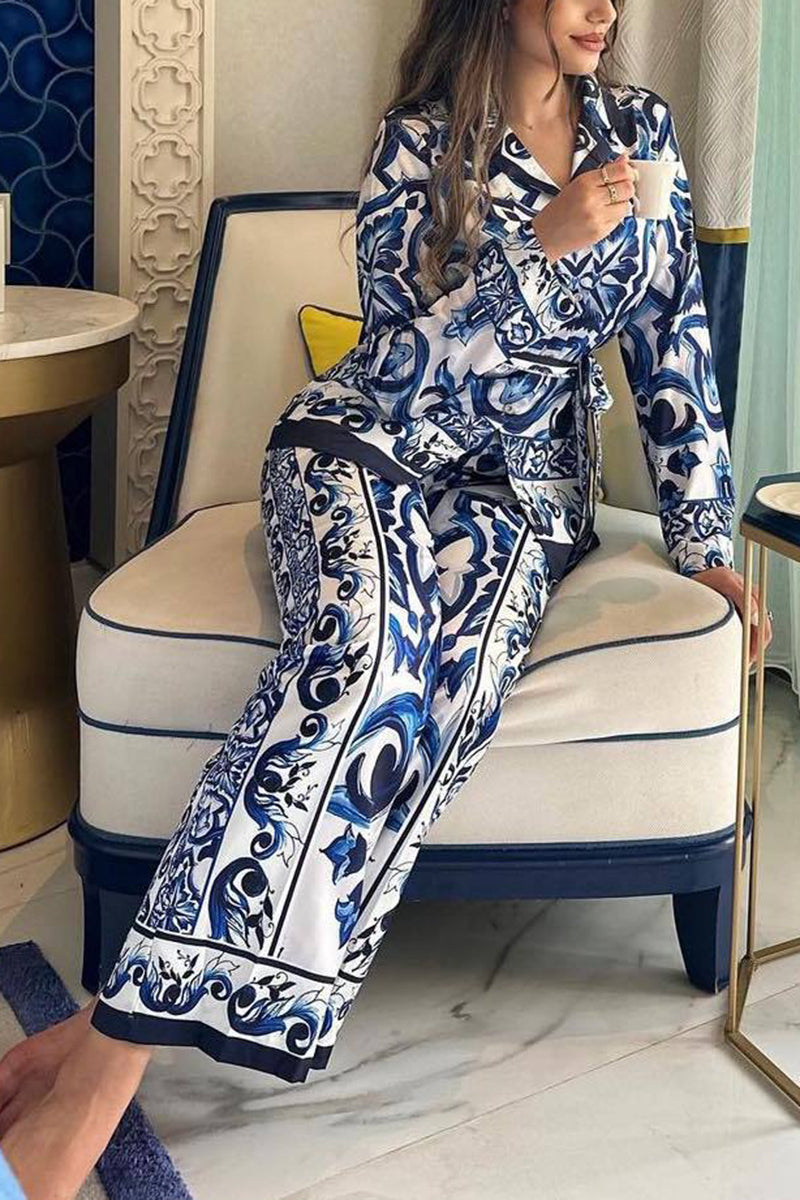 Ornate Print Long Sleeve Pants Set