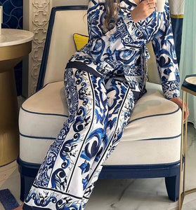 Ornate Print Long Sleeve Pants Set