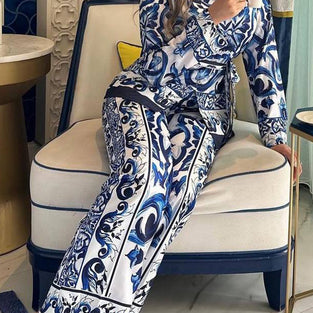 Ornate Print Long Sleeve Pants Set