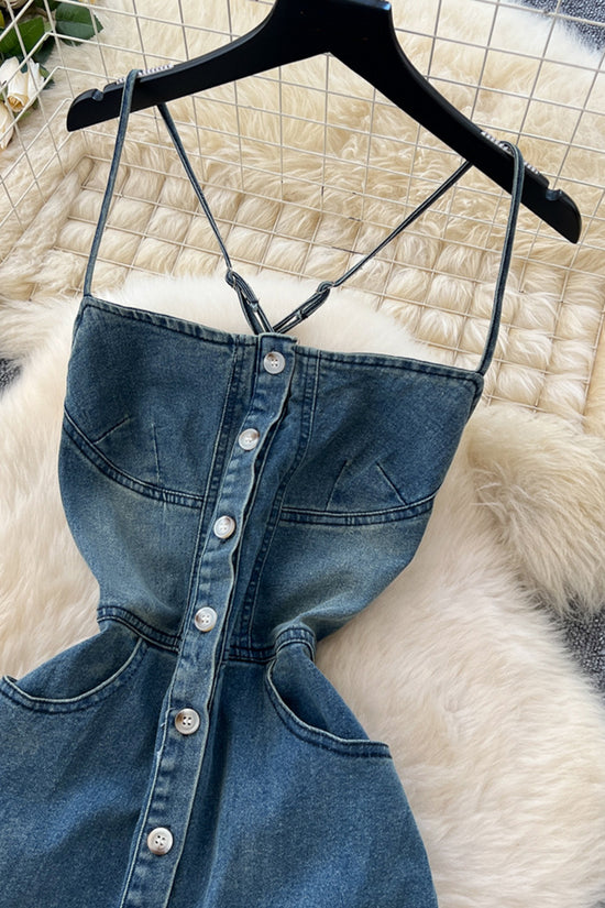 Button-Up Denim Maxi Dress