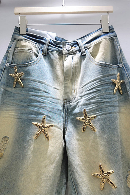 Star Embellished Denim Shorts