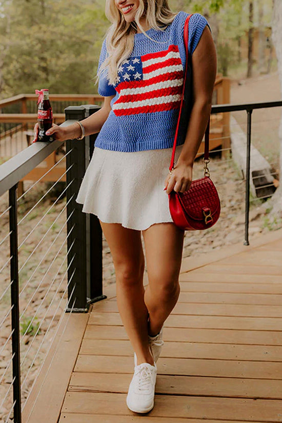 Flag Graphic Short Sleeve Sweater Top