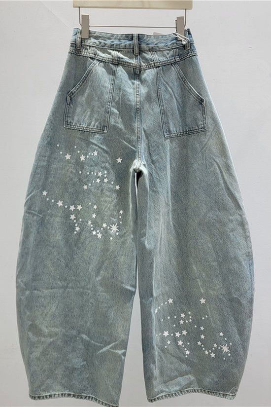 Star Print Barrel Jeans