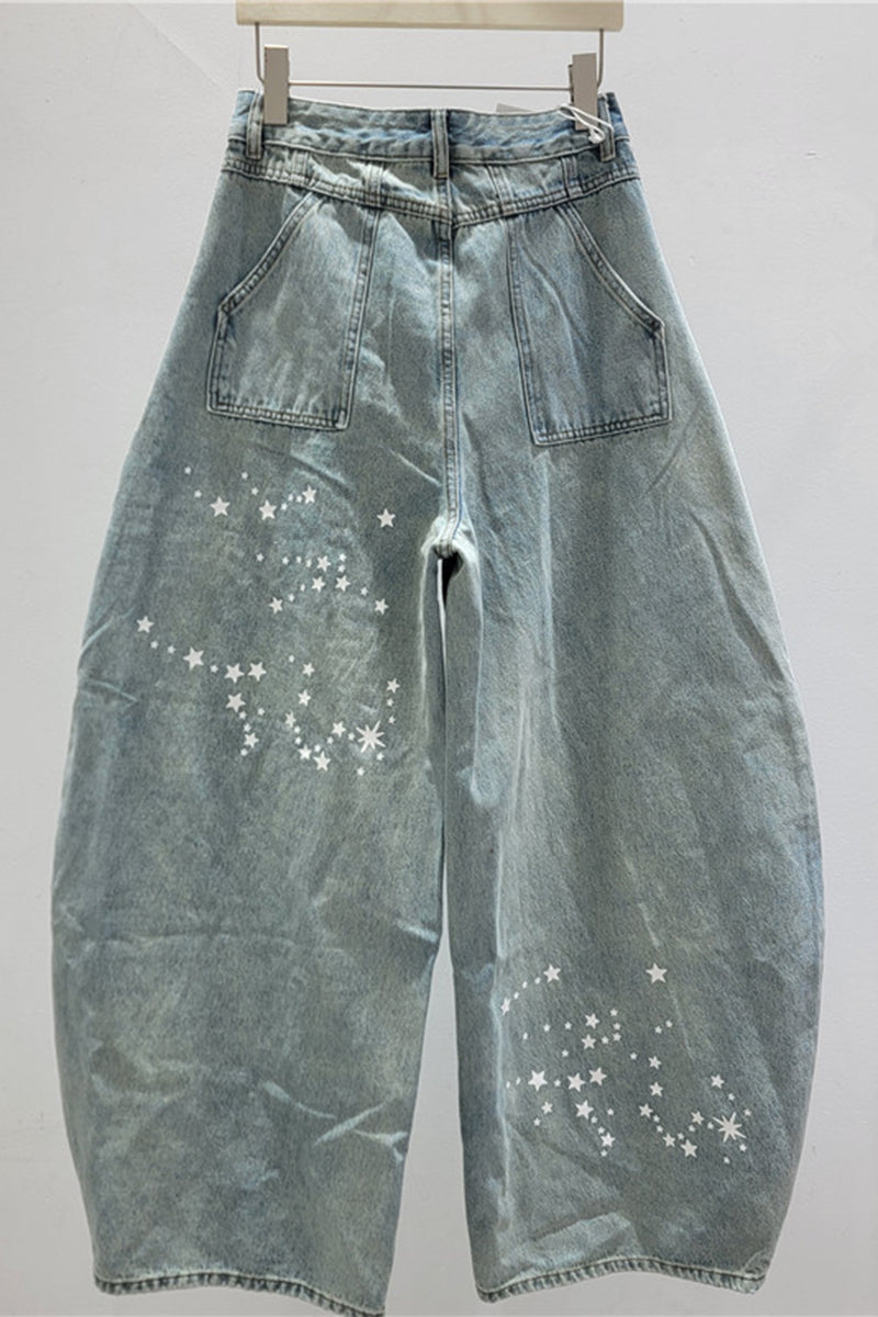 Star Print Barrel Jeans