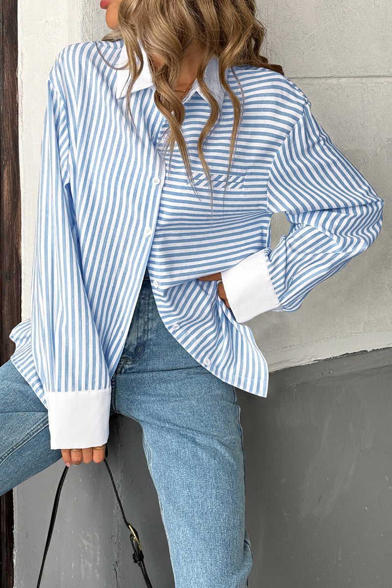 Striped Button-Up Casual Blouse