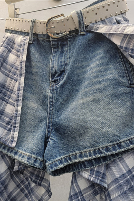 Plaid Accent Denim Skirt