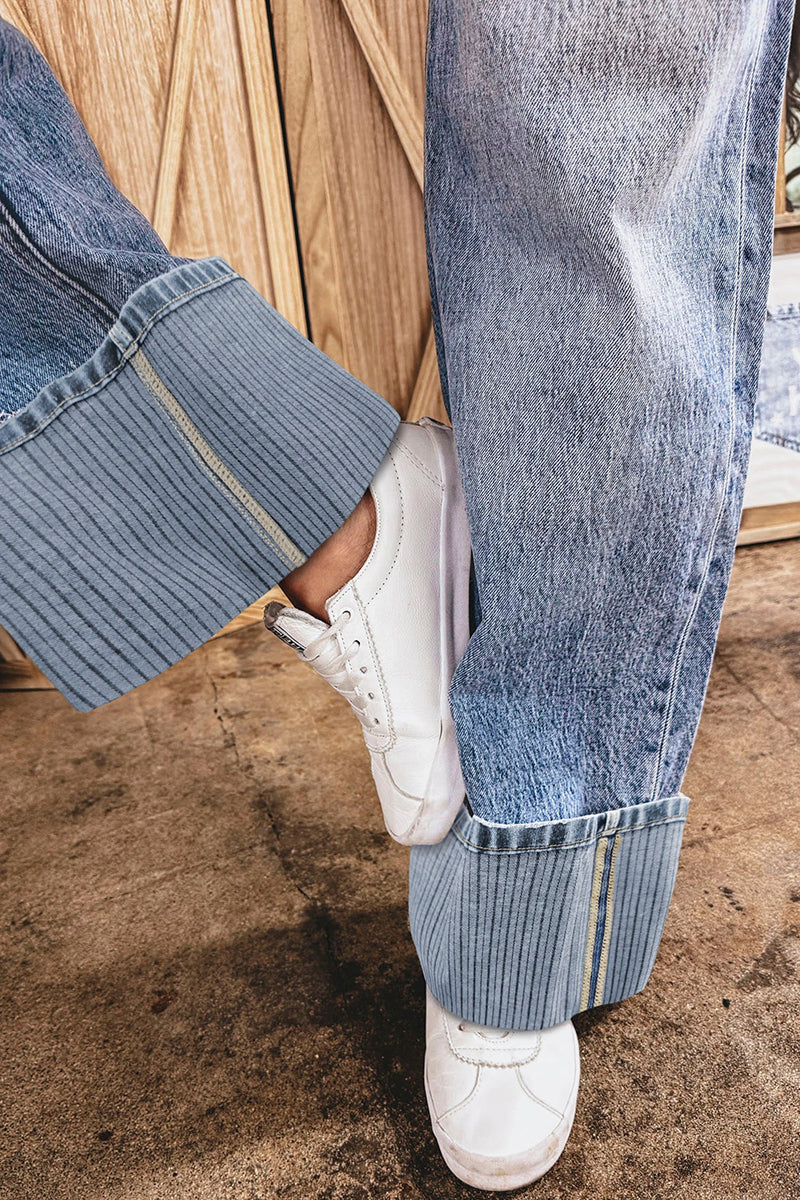 Cuffed Straight Loose Jeans