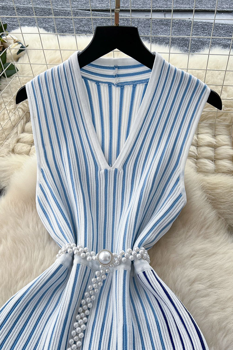 Classic Striped Sleeveless Casual Dress