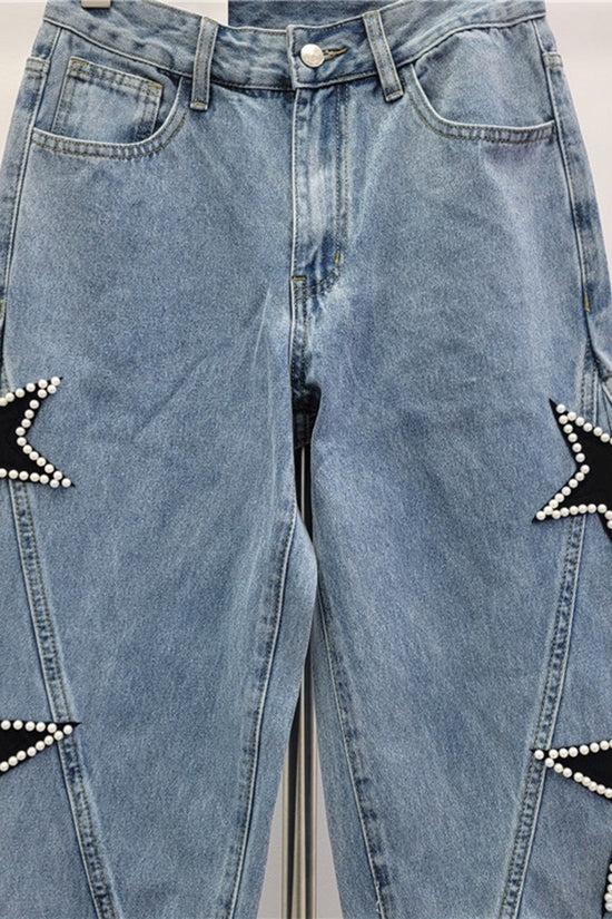 Star Embellished Straight Jeans