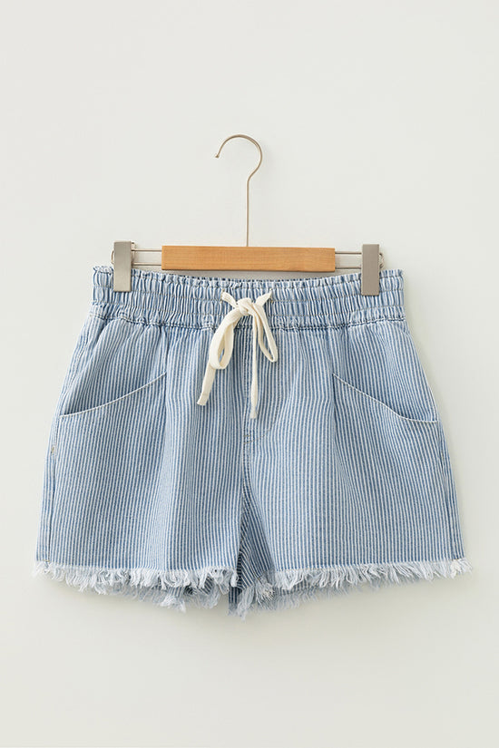 Striped Drawstring Denim Shorts
