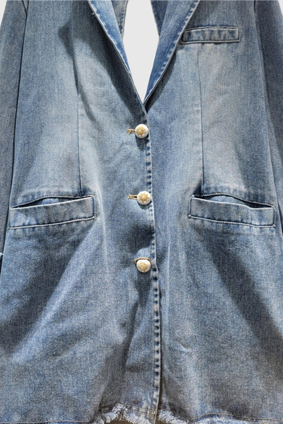 Pearl Studded Button Denim Jacket
