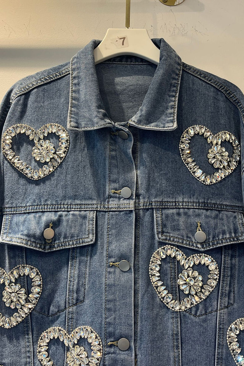 Heart Embellished Denim Jacket