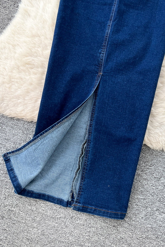High Waist Denim Maxi Dress