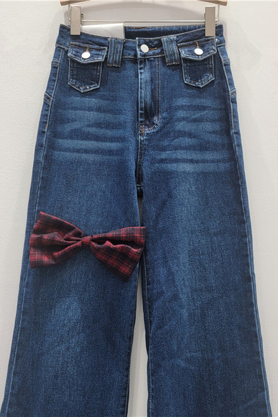 Classic Straight Jeans with Bow Detail