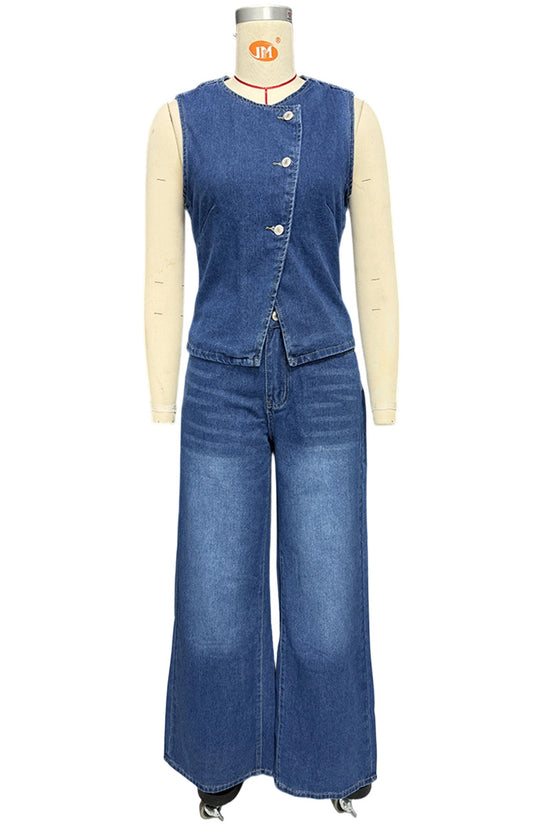 Stylish Denim Sleeveless Pants Set