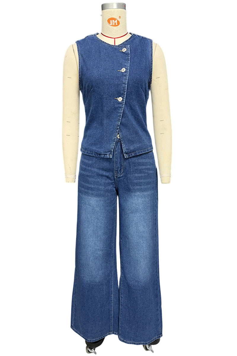 Stylish Denim Sleeveless Pants Set