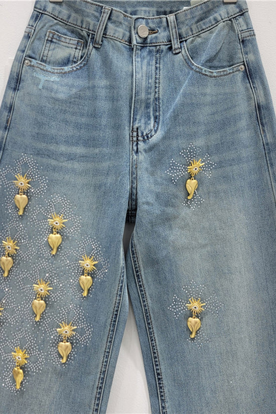 Embellished Straight-Leg Denim Jeans