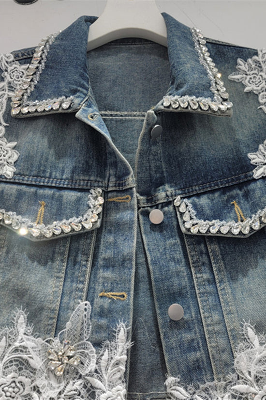 Embellished Lace Denim Vest