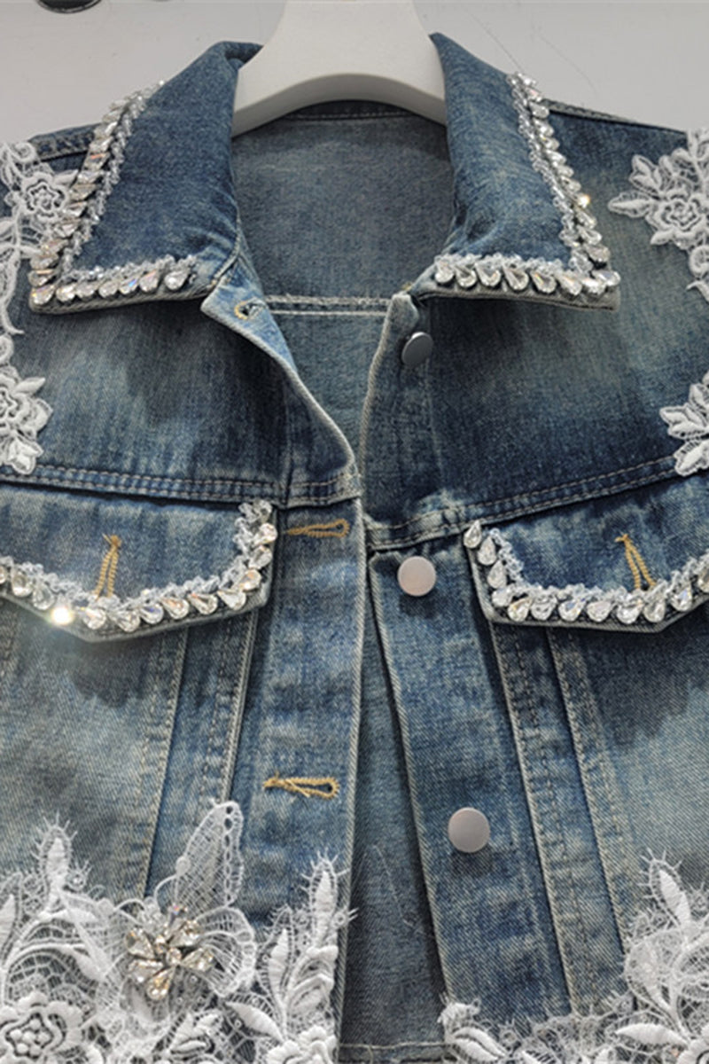 Embellished Lace Denim Vest