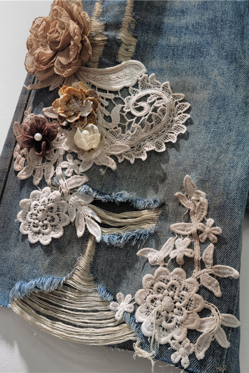 Floral Detail Denim Shorts