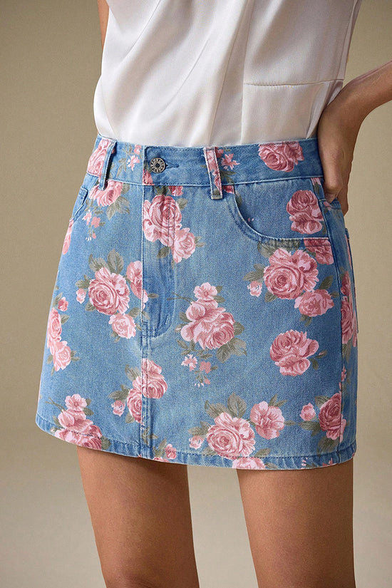 Floral Print Denim Mini Skirt