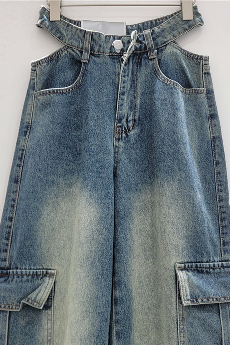 Cargo Pocket Straight Leg Denim