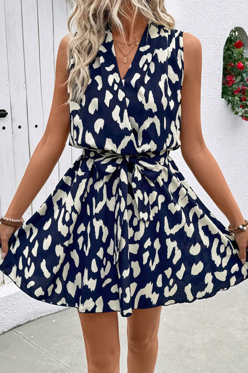 V-Neck Belted Casual Dress