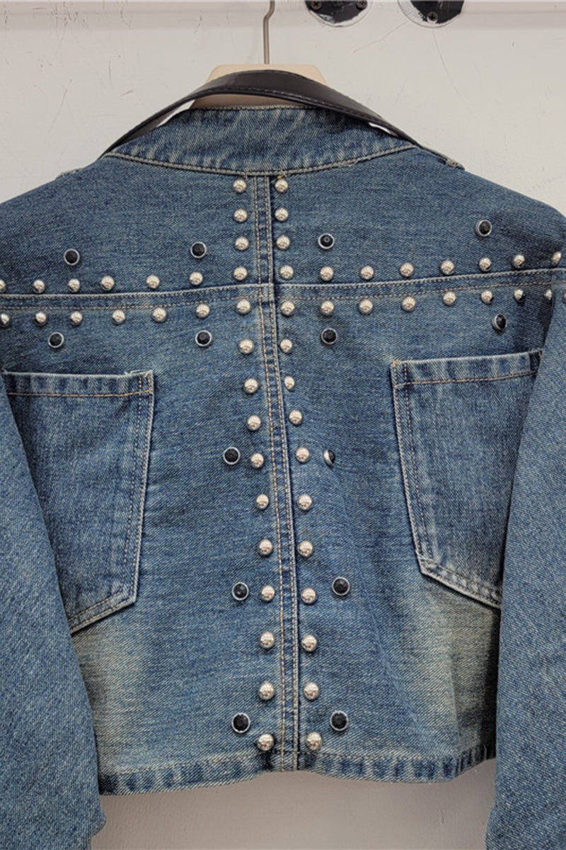 Studded Cropped Denim Jacket