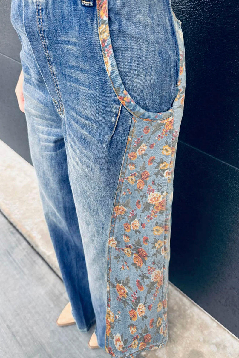 Floral Patchwork Wide Leg Overalls