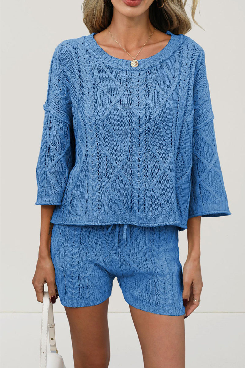 Knit Texture Casual Shorts Set