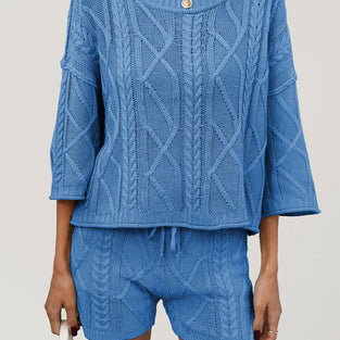 Knit Texture Casual Shorts Set