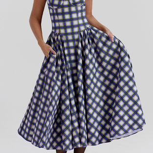 Elegant Sleeveless Plaid Midi Casual Dress