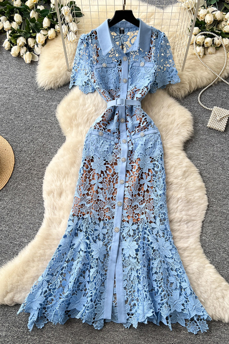 Elegant Lace Button-Down Casual Dress
