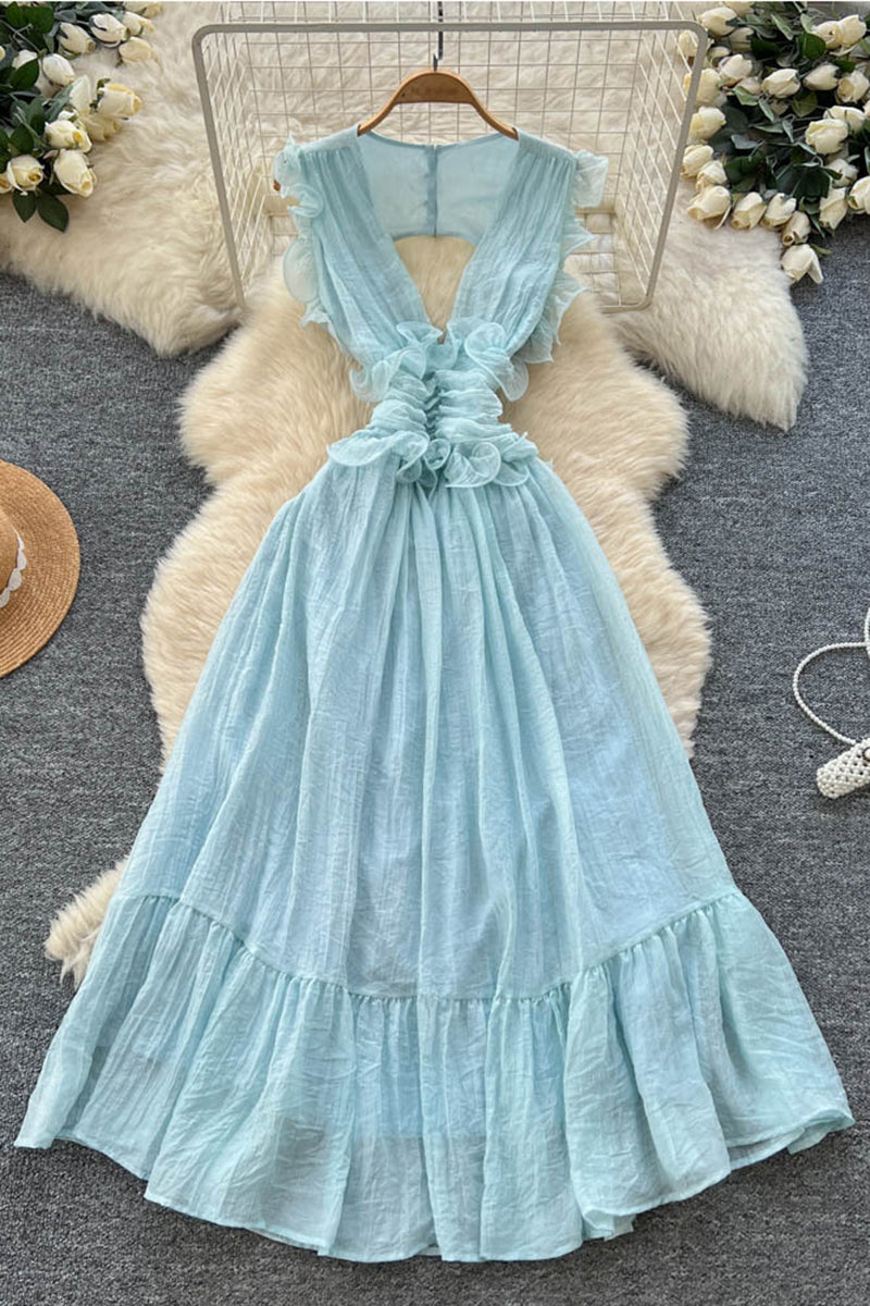Ruffle Plunge Casual Dress
