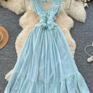 Ruffle Plunge Casual Dress