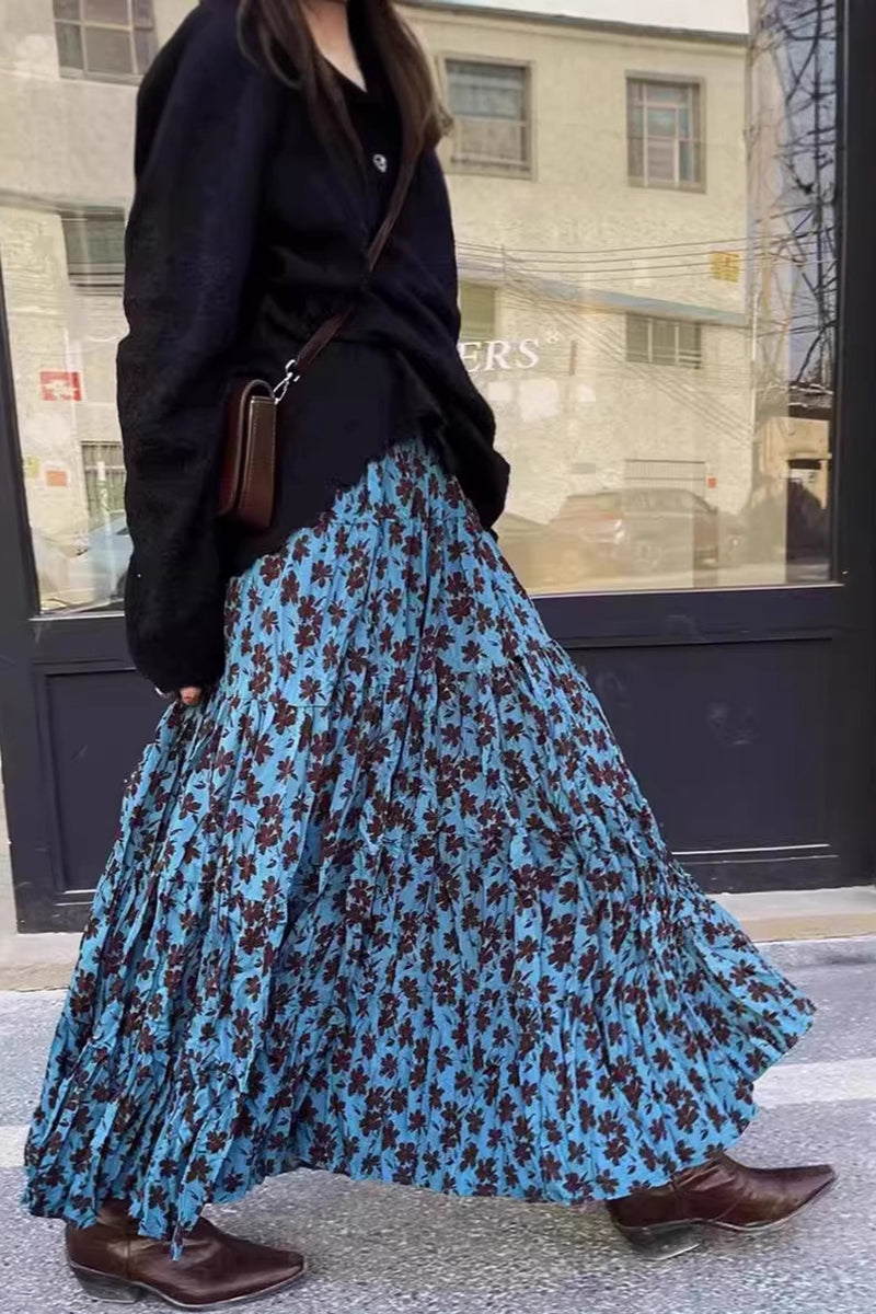Floral Pleated Maxi Skirt