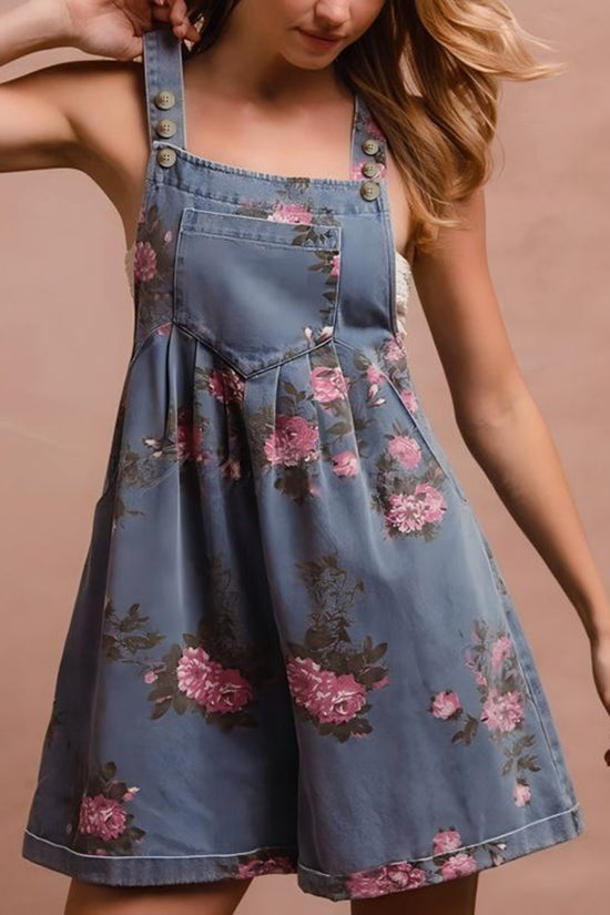 Floral Button Strap Romper