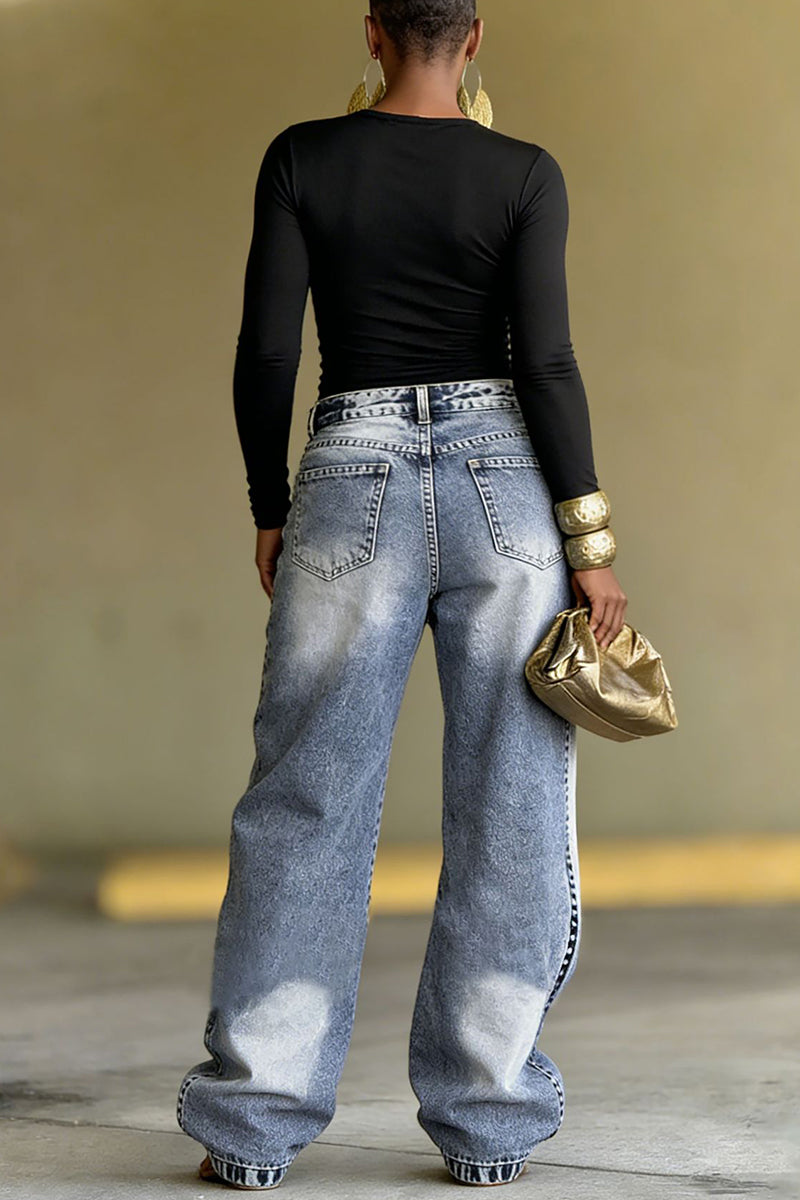Innovative Layered Straight Denim Jeans