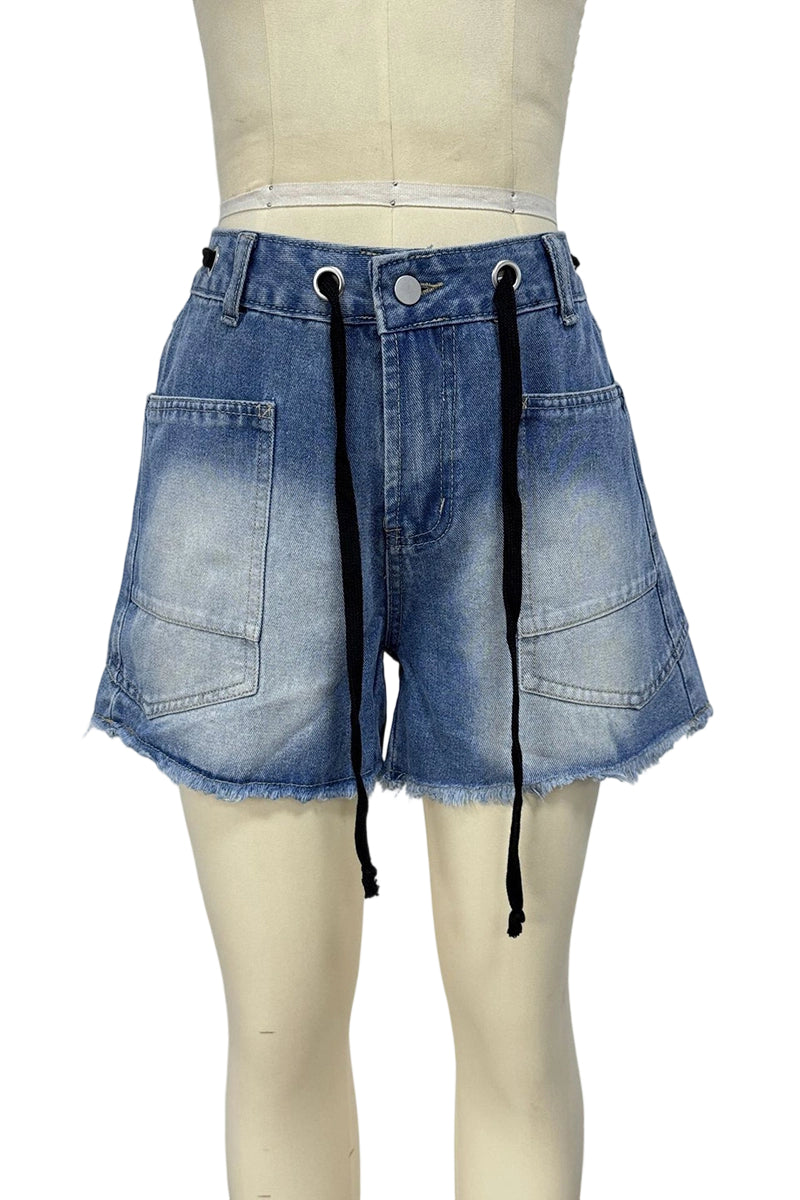 Drawstring Waist Denim Shorts