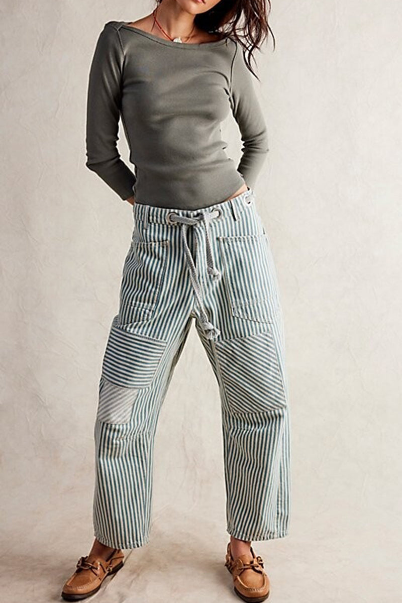 Striped Pattern Casual Loose Fit Pants
