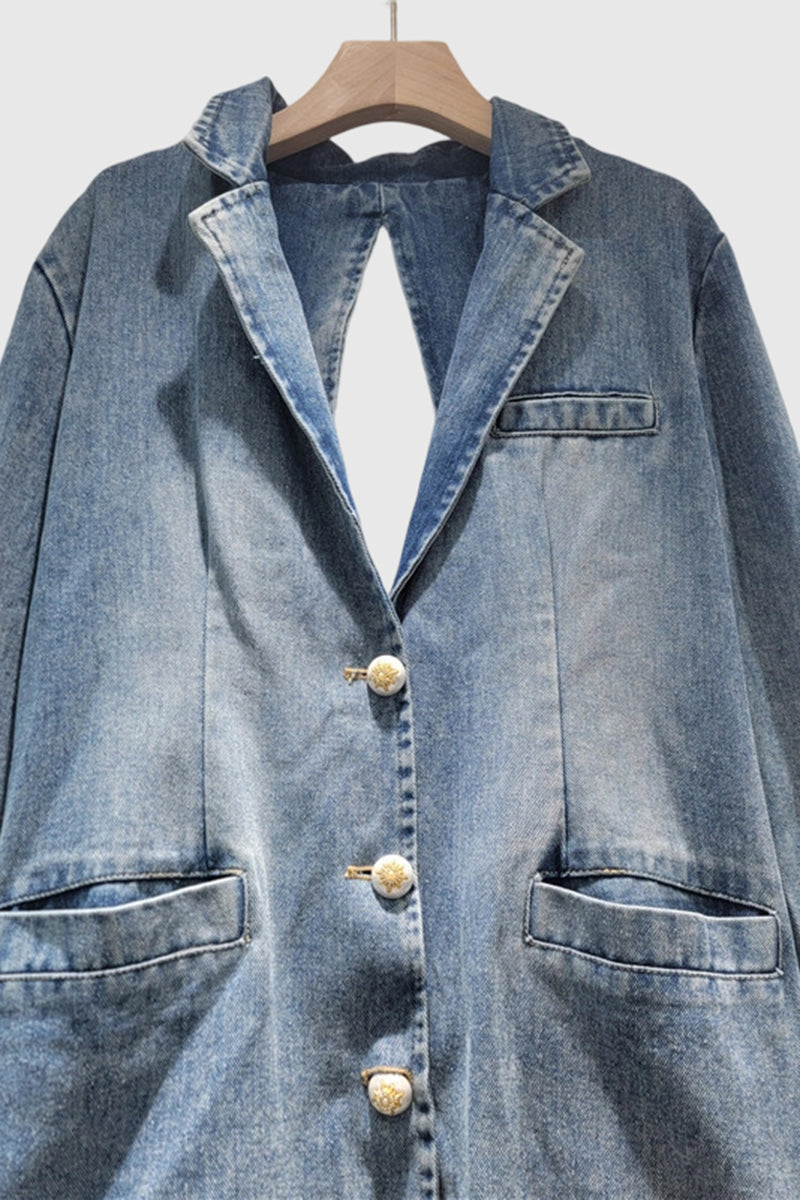 Pearl Studded Button Denim Jacket