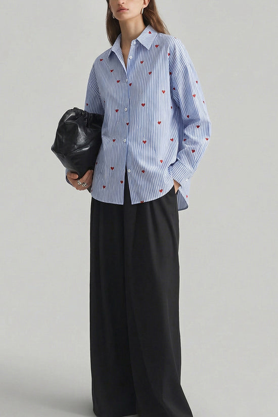Heart Pattern Striped Oversized Blouse
