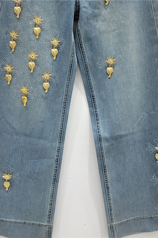 Embellished Straight-Leg Denim Jeans