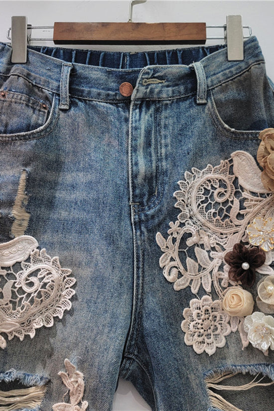 Floral Detail Denim Shorts