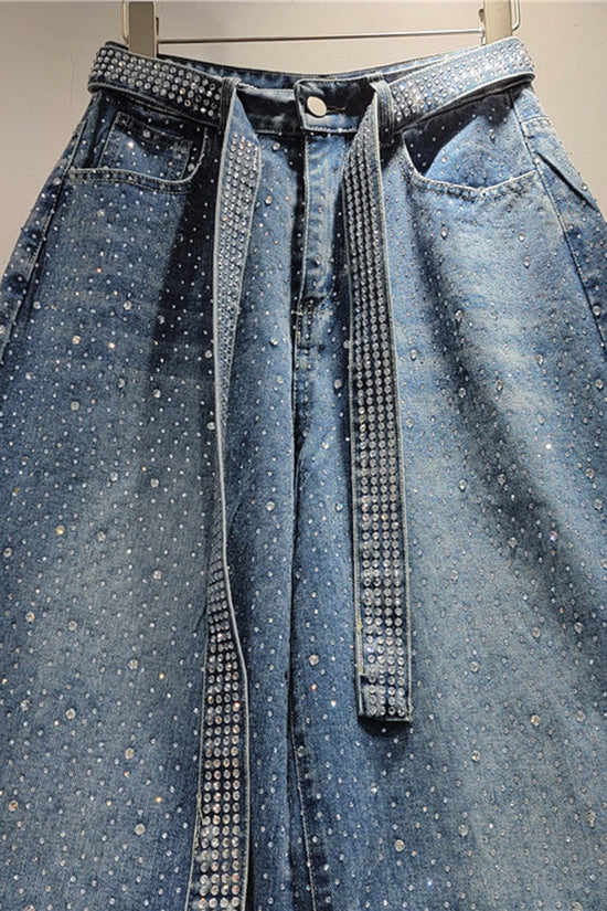Wide Leg Jeans with Belted Detail