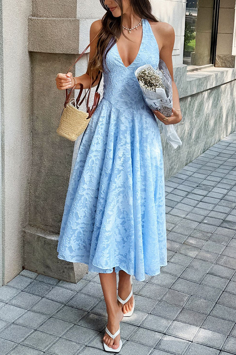 Elegant Sleeveless Halter Midi Dress